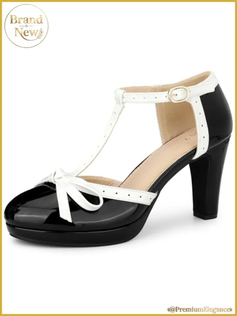 Women's Patent Leather Bow T-Strap Chunky Heel Platform Mary Janes